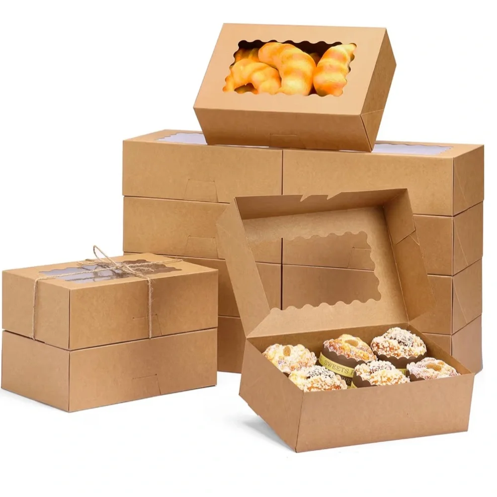 12 Kraft Brown Bakery Boxes with Window